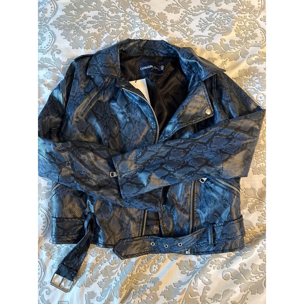 NWT Blue Snakeskin Calvin Klein Jeans Faux Leather Jacket